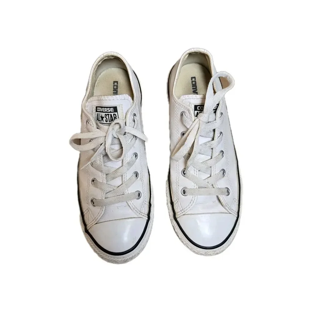 Converse Chuck Taylor All Star Low Top White Faux Leather Sneakers Youth 3